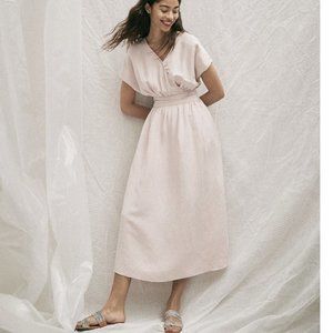 Linen-Blend Dolman-Sleeve Crossover Midi Dress